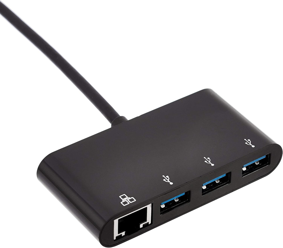 Amazon Basics 4-Port Adapter With 3 USB 3.0 USB-A Ports & 1 RJ45 Gigabit Ethernet Port, Black
