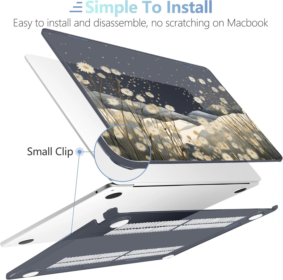 MEEgoodo Case for M4/M3/M2 MacBook Air 13.6 inch Case 2025 2024 2022, Fit Model A3240/A3113/A2681, Laptop Hard Shell with Keyboard Cover Compatible with MacBook Air 13 inch, Starry Wildflowers