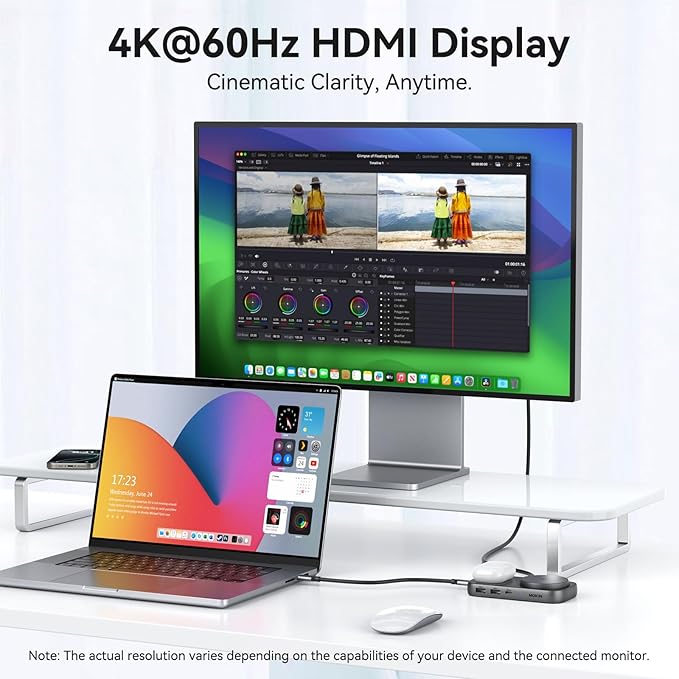 MOKiN USB C Hub 15W Wireless Charger Qi2 Certified Magsafe Charging Stand with 4K@60Hz HDMI 100W PD 10Gbps USB C/A and 5W Charging Pad Laptop Docking Station for MacBook/Windows