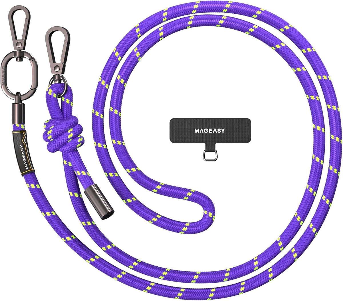 MAGEASY Universal Cell Phone Lanyard - Anti-Theft Thick Rope Crossbody Phone Strap for iPhone 16 Pro Max & Most Smartphones, for Men & Women | 8.3mm Pruple/Green