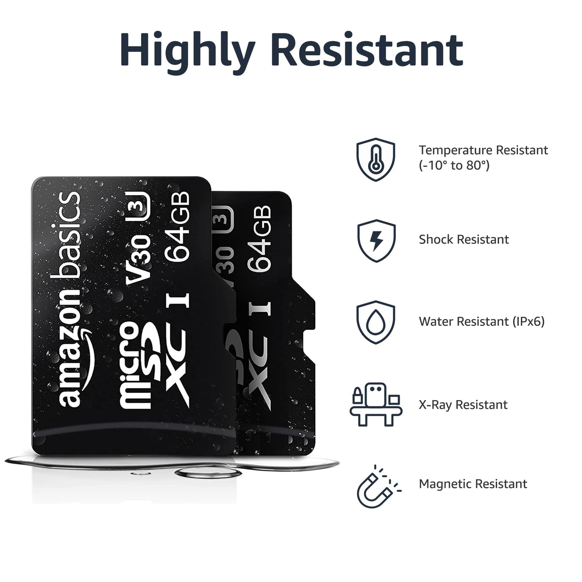 Amazon Basics microSDXC Memory Card with Full Size Adapter, A2, U3, Read Speed up to 100 MB/s, 64GB, Black (2pack)