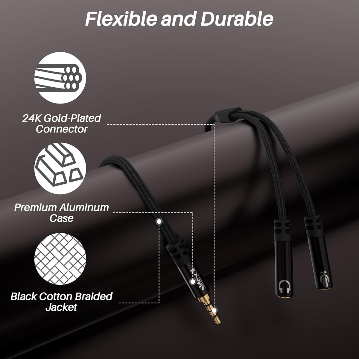 1/8inch Aux Headphone Splitter 2 Way Cable 6FT, 3.5mm 1 Male to 2 Female Mic and Audio Y TRRS Adapter, Compatible with Headset Earphone Switch 2/PS4/PS5 Steam Deck Xbox PC Laptop Phone Tablet Gaming