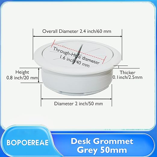 BOPOREAE 2 Pcs Desk Grommet 2" (50mm), Desk Hole Cover for Cables