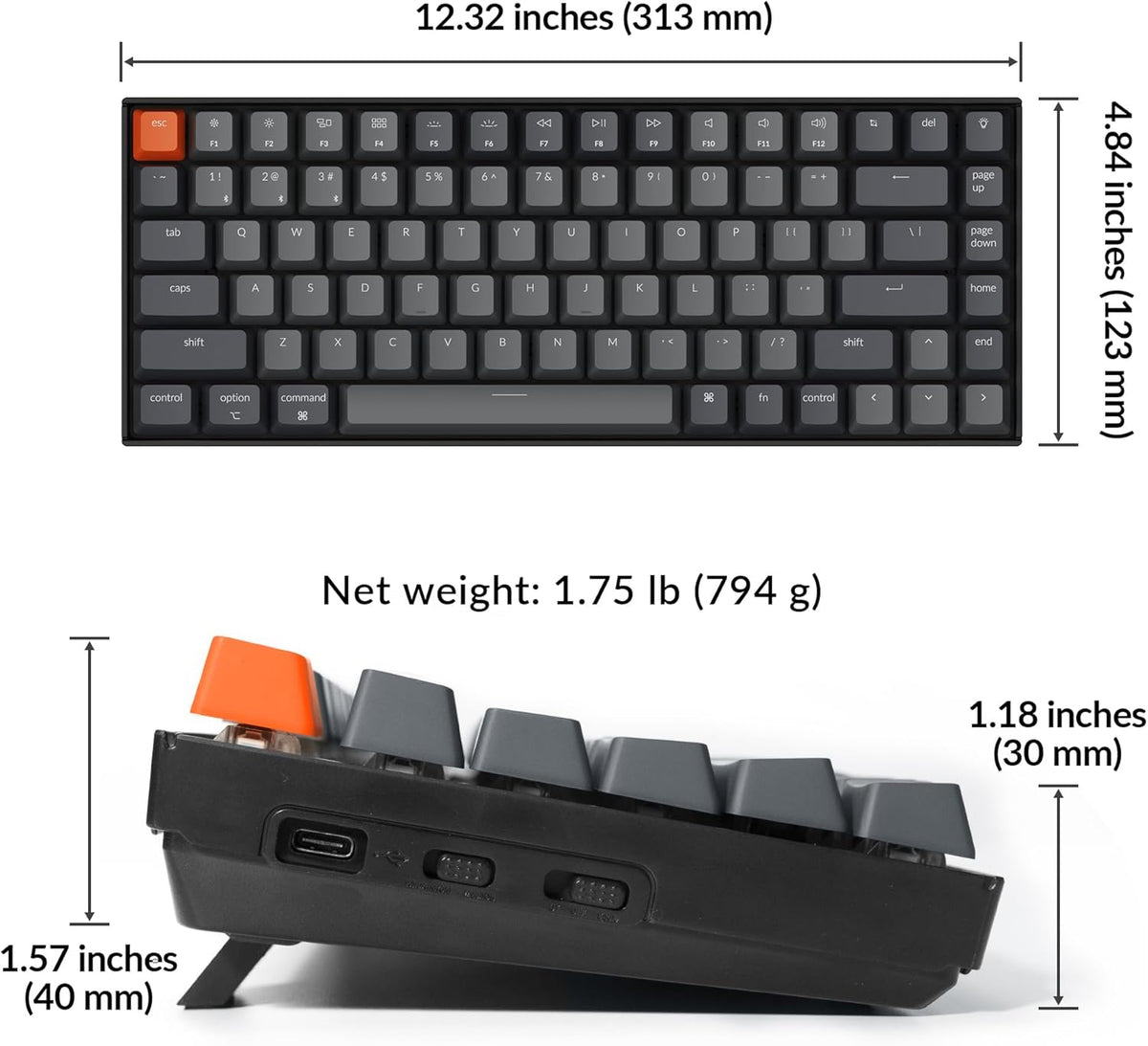 Keychron K2 75% Layout Bluetooth Wireless Mechanical Keyboard K Pro Brown Switch/White LED Backlit/USB C/Anti Ghosting/N-Key Rollover, 84 Keys Gaming Keyboard for Mac Windows-Version 2