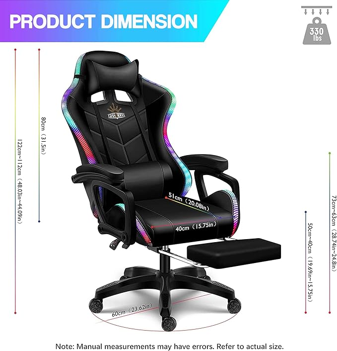 LED Gaming Chair Computer Gaming Chair with Bluetooth Speakers and RGB Lights Full Massager Gamer Chair Swivel Recliner Ergonomic Lumbar Support Video Game Chair for Adults TeensPink