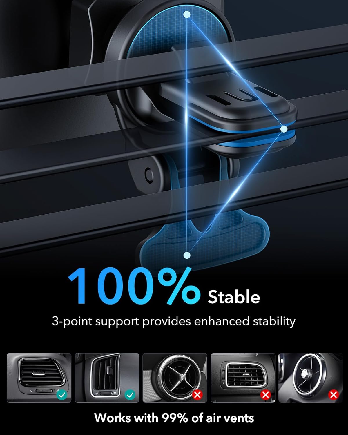 ESR for MagSafe Car Mount Charger, 15W Magnetic Wireless Car Charger, Compatible with MagSafe Car Charger,Air Vent Dashboard Phone Holder Mount for iPhone 16 15 14 13 12, Galaxy S25, Fast Charging