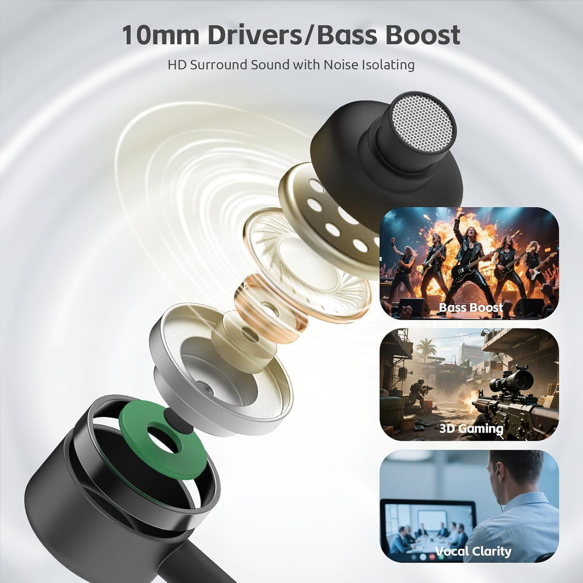 EP-06 Wired Earbuds in-Ear Earphones,Build-in Microphone Noise Isolating Headphones,3.5mm Jack 4.9ft Long Cord Ear Buds,HD Bass Audio,with 6 Ear Tips,for Smartphones/Laptop/Computer Etc-Black