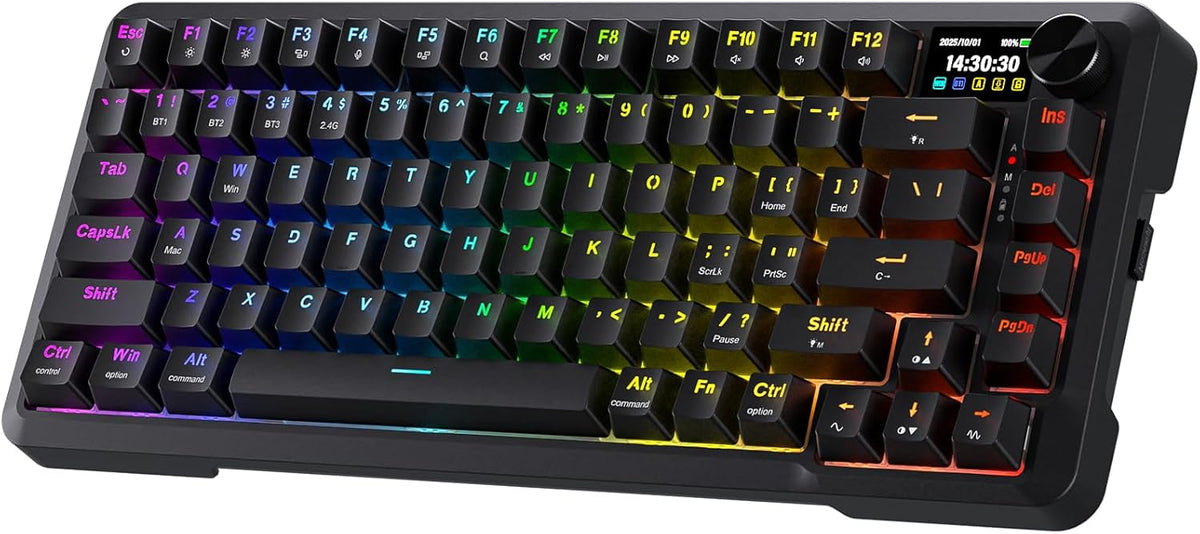 Redragon K724 PRO Wireless Gasket Gaming Keyboard w/Hype Screen & Knob, 81-Key Mechanical Keyboard, Easy-Control 1.14’’ TFT Info Display, 5-Layer Noise Dampening, Custom Linear Switch
