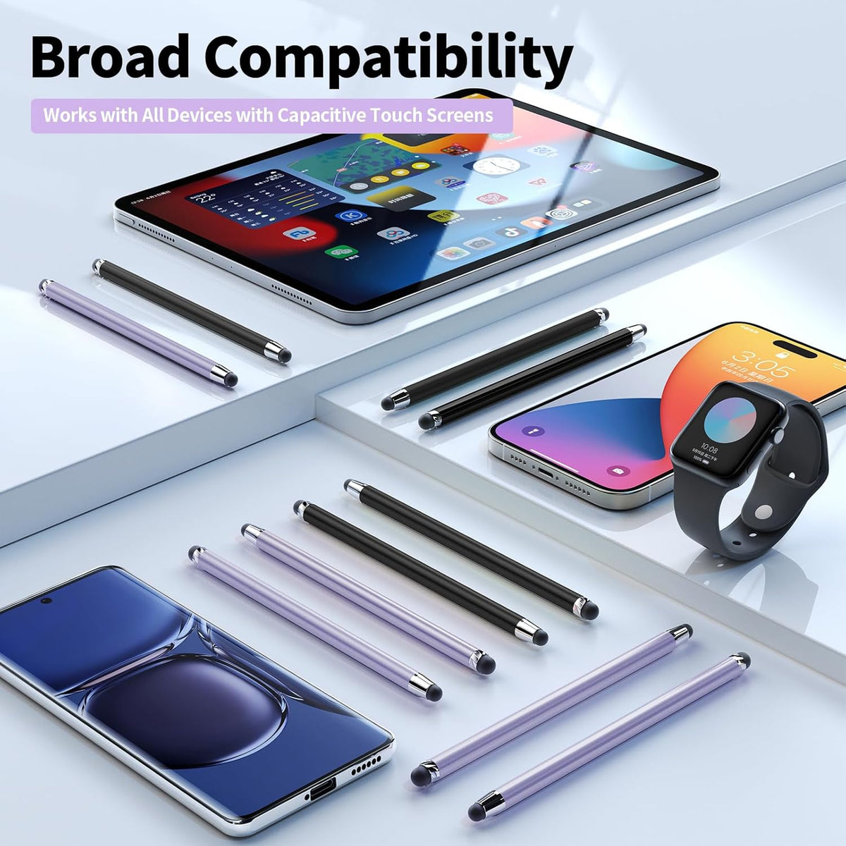 10 PCS Stylus,Stylus Pen for Touchscreen,Stylus 2-in-1 High Sensitivity & Precision Suitable for All Touch Screens of iPhone/ipad/Android Tablets(10 Stylus Pen Purple/Black + 20 Tips)