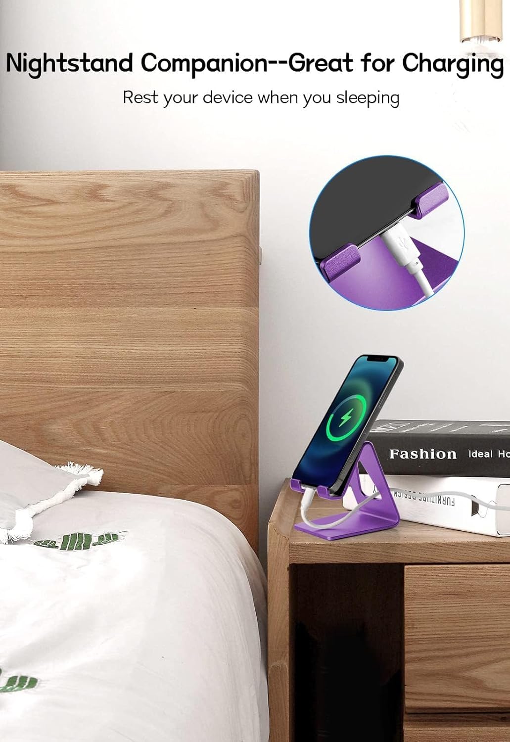 Cell Phone Stand, Phone Holder for Desk, Aluminum Desktop Phone Dock for iPhone 15 14 13 12 pro 11 X Xs max 8 7 6 6s Plus SE Samsung All Smart Phones,Purple