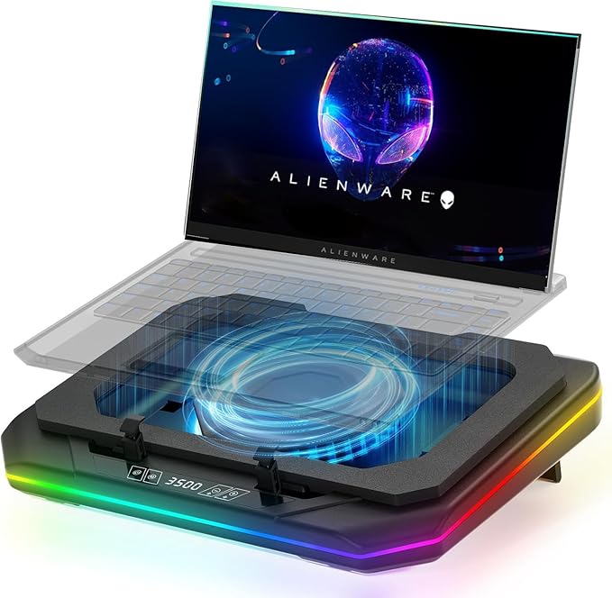 Cooling Pad for Dell Alienware m17 R4 Gaming Laptop Cooler with Powerful Turbo Cooling Fan Can Fast Cooling CPU+GPU 40°C Variable Speed6 RGB Light ModeTouch ControlLCD Screen