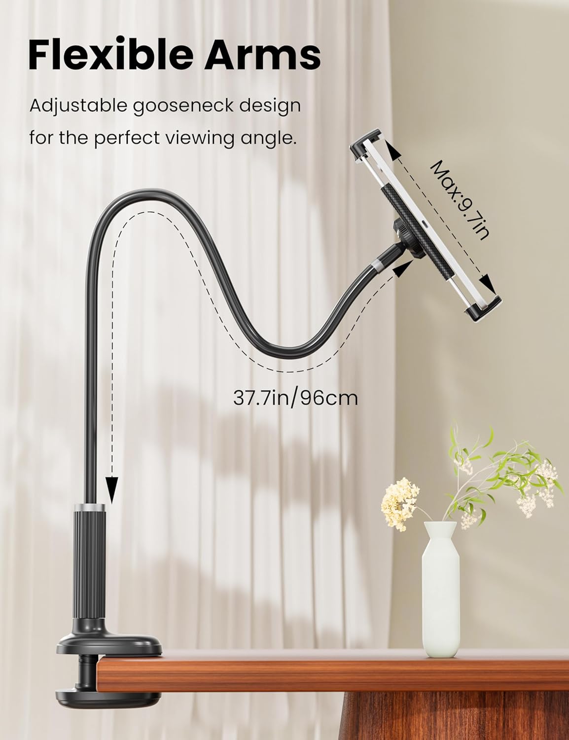 Gooseneck Kindle Holder with Remote Page Turner for Reading in Bed,Tablet Mount Holder for Desk,Flexible Long Arm for Tablets iPhones Kindle Accessories