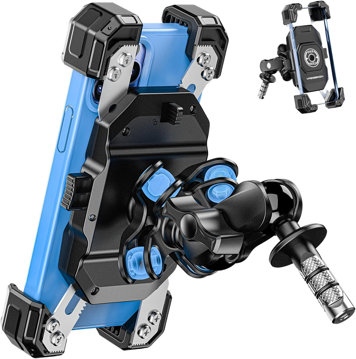 Motorcycle Fork Stem Phone Mount with Vibration Dampener, Motorcycle Cell Phone Holder with Aluminum Alloy Anti-Theft Short Arm, Fit 12mm to 25.4mm Diameter Stem Tubes, for 5.5"-7.2" Phones