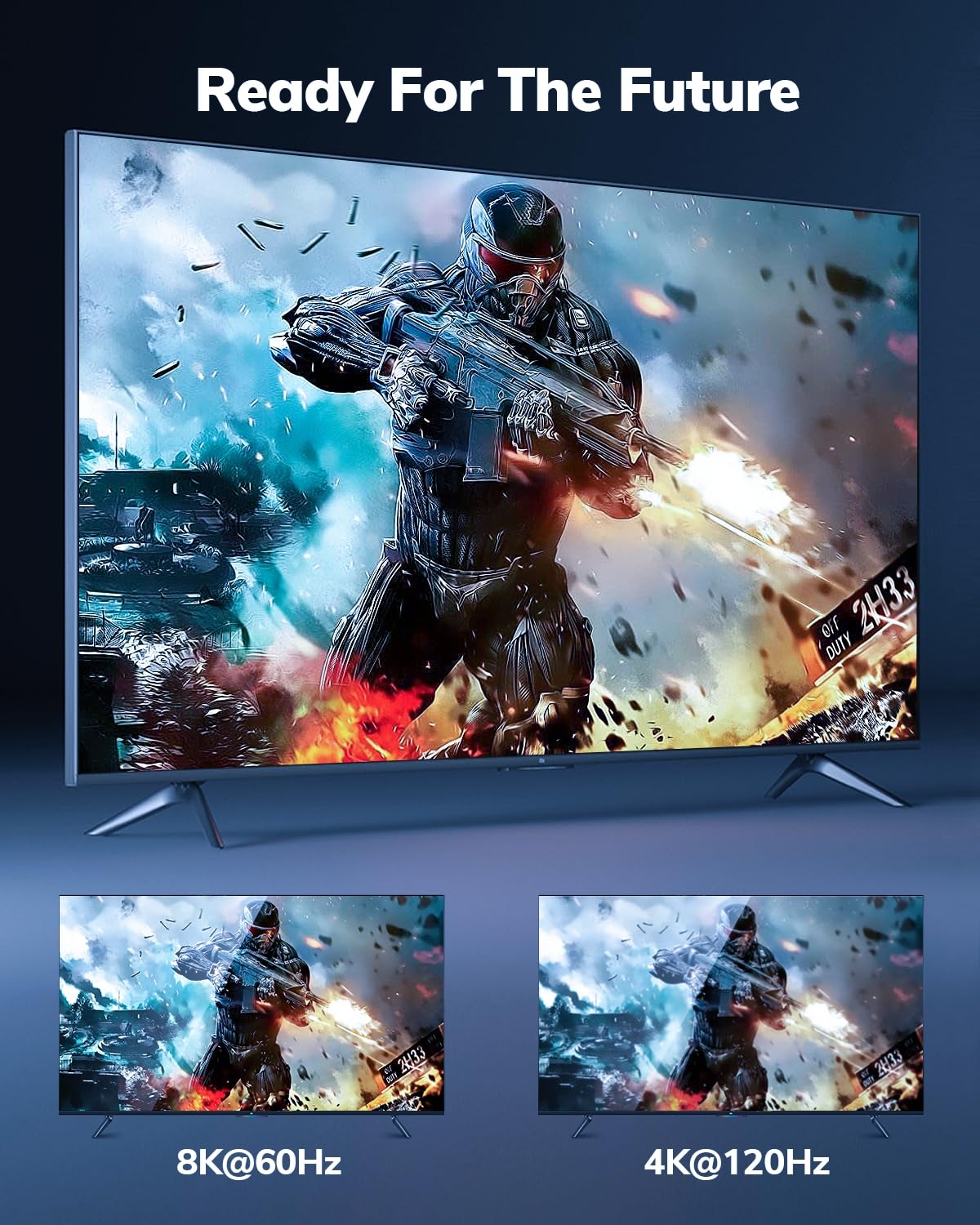 8K 8FT, 48Gbps 8K@60Hz, 4K@120Hz CL3 2.1 TV/PS4/PAS5/Laptop/PC/HDTV/Monitor/Projector HDMI Cable High Speed HD Shielded