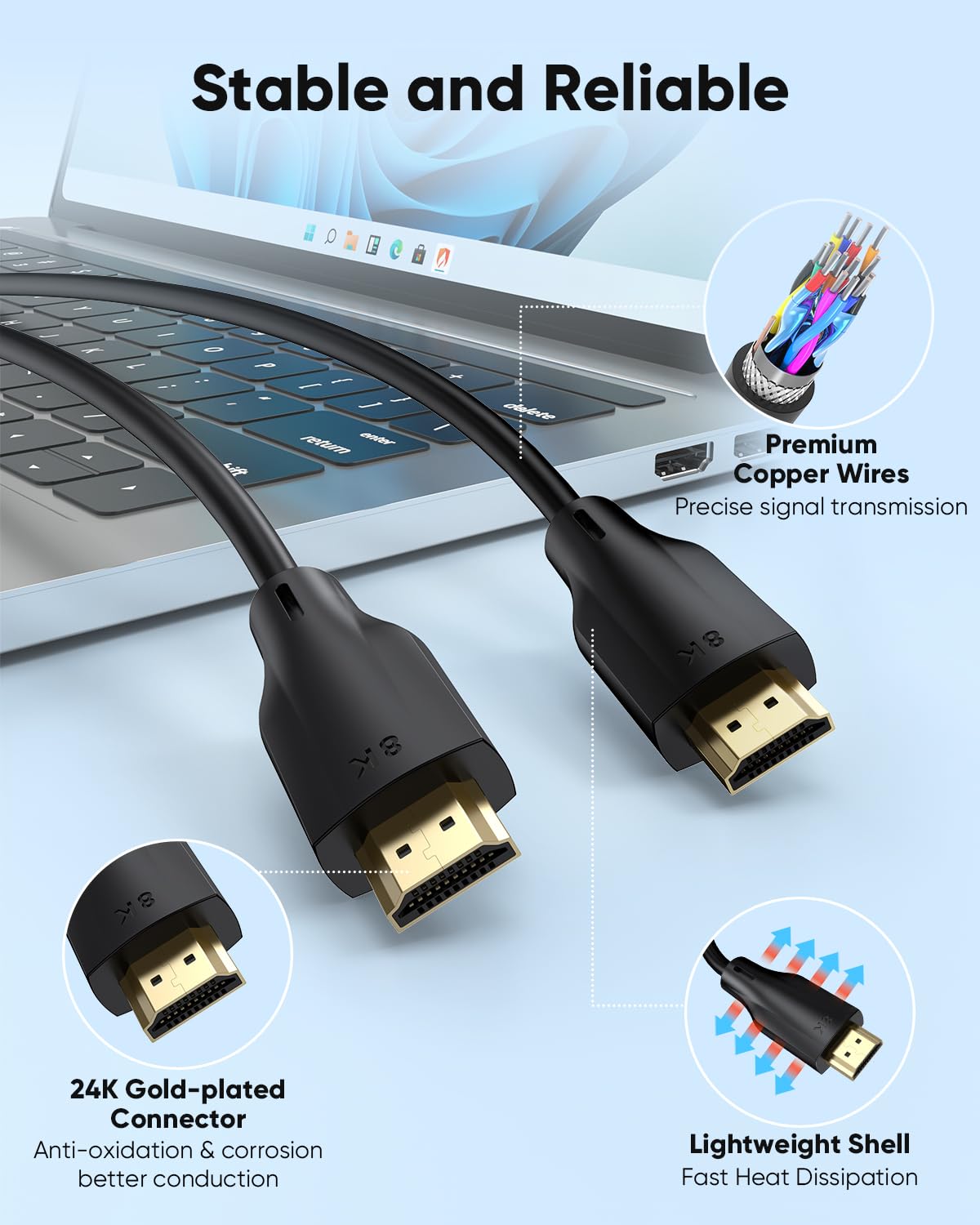 8K 2.1 6FT, 3D, HDR10+, HDR10+, Dolby PS5, PS4, HDMI Cables High Speed HDMI Gaming Monitor Cord Support eARC, Vision
