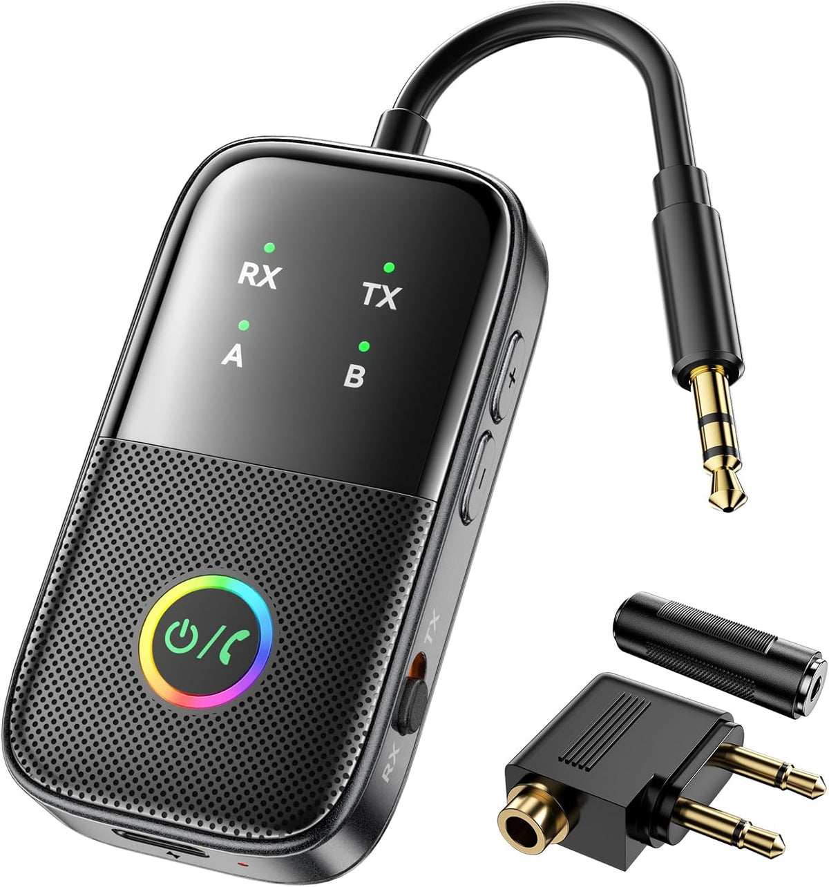 A5 Pro Bluetooth Transmitter Receiver,2-in-1 Airplane Bluetooth Adapter for Airplanes,TVs,Gyms,Supports Connecting 2 AirPods/Headphones,Low Latency and HD for Car/Home Stereo