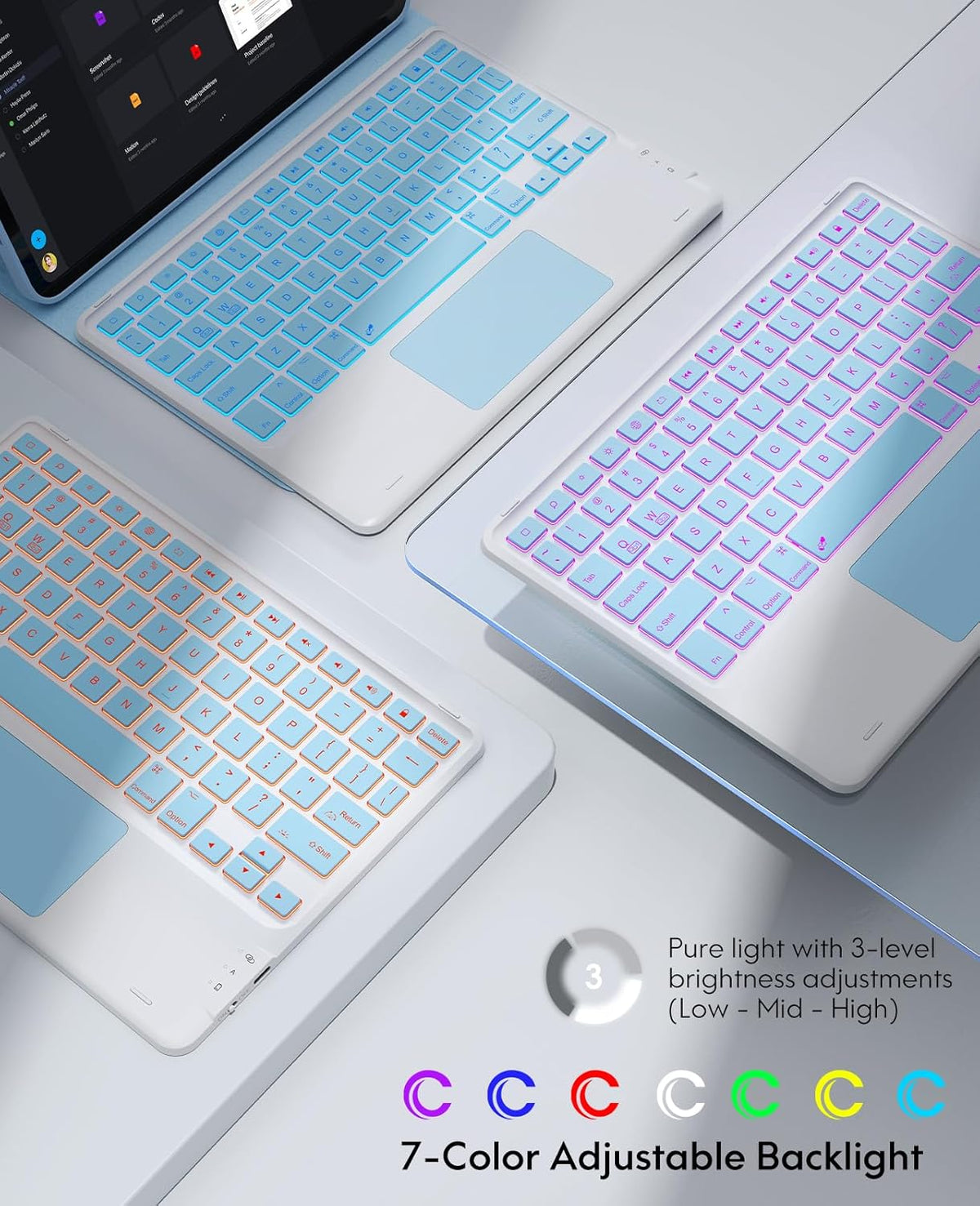 GreenLaw for iPad Air 11 inch case with Keyboard (M3/M2) 2025/2024, for iPad Pro 11 (4th/3rd/2nd/1st Gen) & iPad Air 5th/4th Gen, 7-Color Backlit, Smart Touchpad, 2 Device Connection, Light Blue