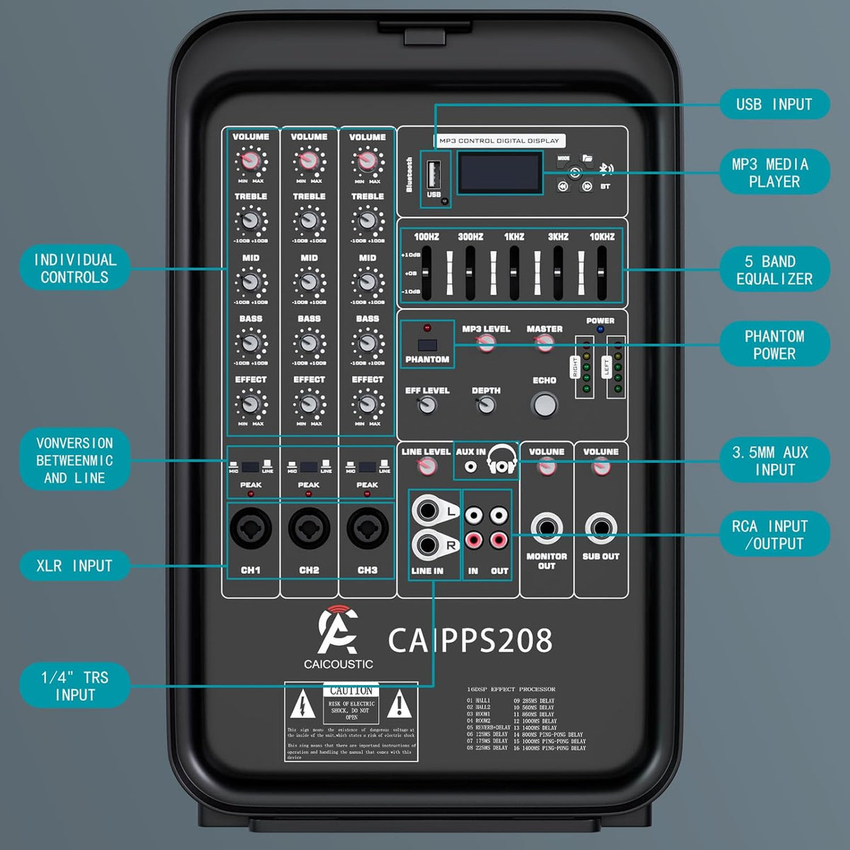 All-in-One 2-Way PA Speaker System DJ Mixer Bundle,300W 8-Channel Mixer Bluetooth, Amplifier Kit with 8" Subwoofer and 1" Horn Tweeter,USB,2 Speaker Stands, Mic