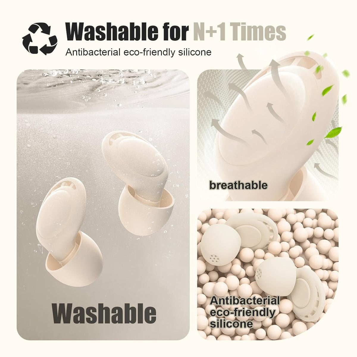 Ear Plugs for Sleeping Noise Reduction, Beinkap Reusable Earplugs Hearing Protection for Focus, Study, Work – 6 Pair Eartips in S/M/L – Flexible Silicone Soft – 35dB Noise Cancelling - Skin
