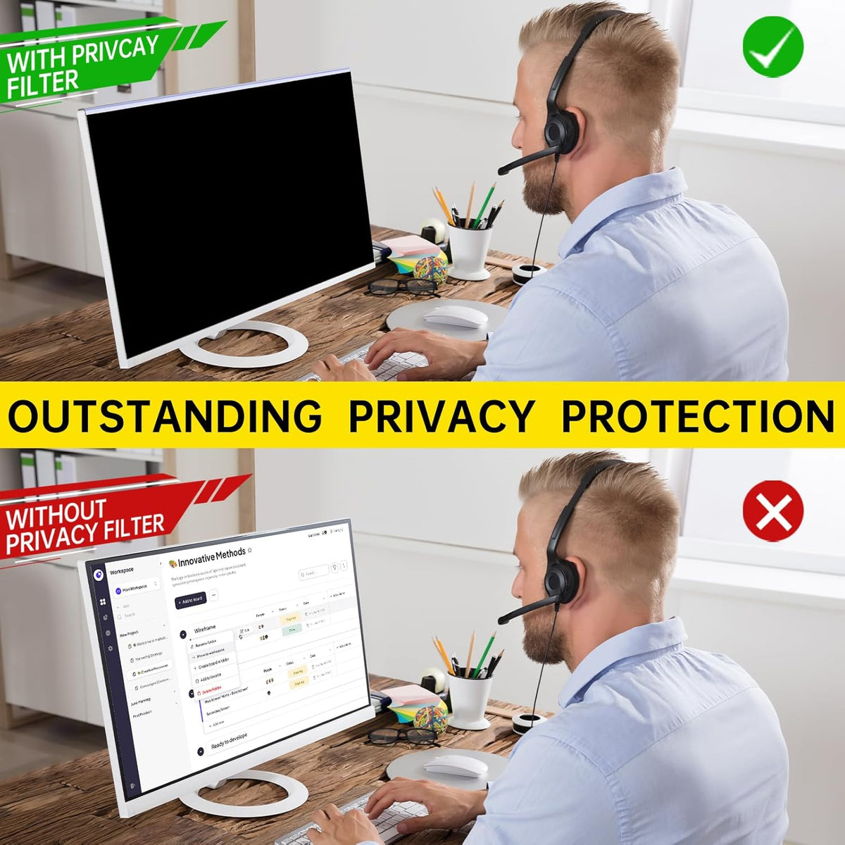 19.5 Inch Computer Privacy Screen for 16:9 Computer Monitor, Anti-Blue Light Monitor Privacy Screen Filter, Anti-UV Computer Screen Privacy Shield