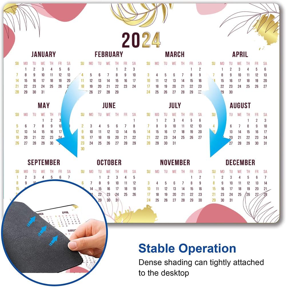 Mouse Pad, 2025 Calendar Mouse Pads, Cute Square Mouse Mat Waterproof Non-Slip Rubber Base Computer Mousepad for Desk Home Office Laptop, Abstract Leaf Calendar