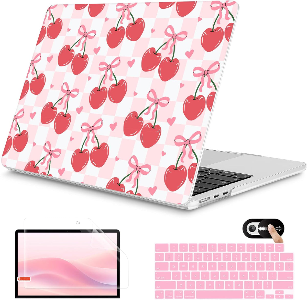 Mektron for 2025 M4 MacBook Air 13.6 Inch A3240 Case Fits 2023 A2681 M2 2024 A3113 M3 Chip with Liquid Retina Display Touch ID, Printed Plastic Hard Shell for MacBook Air 13.6", Cherries Bows C353