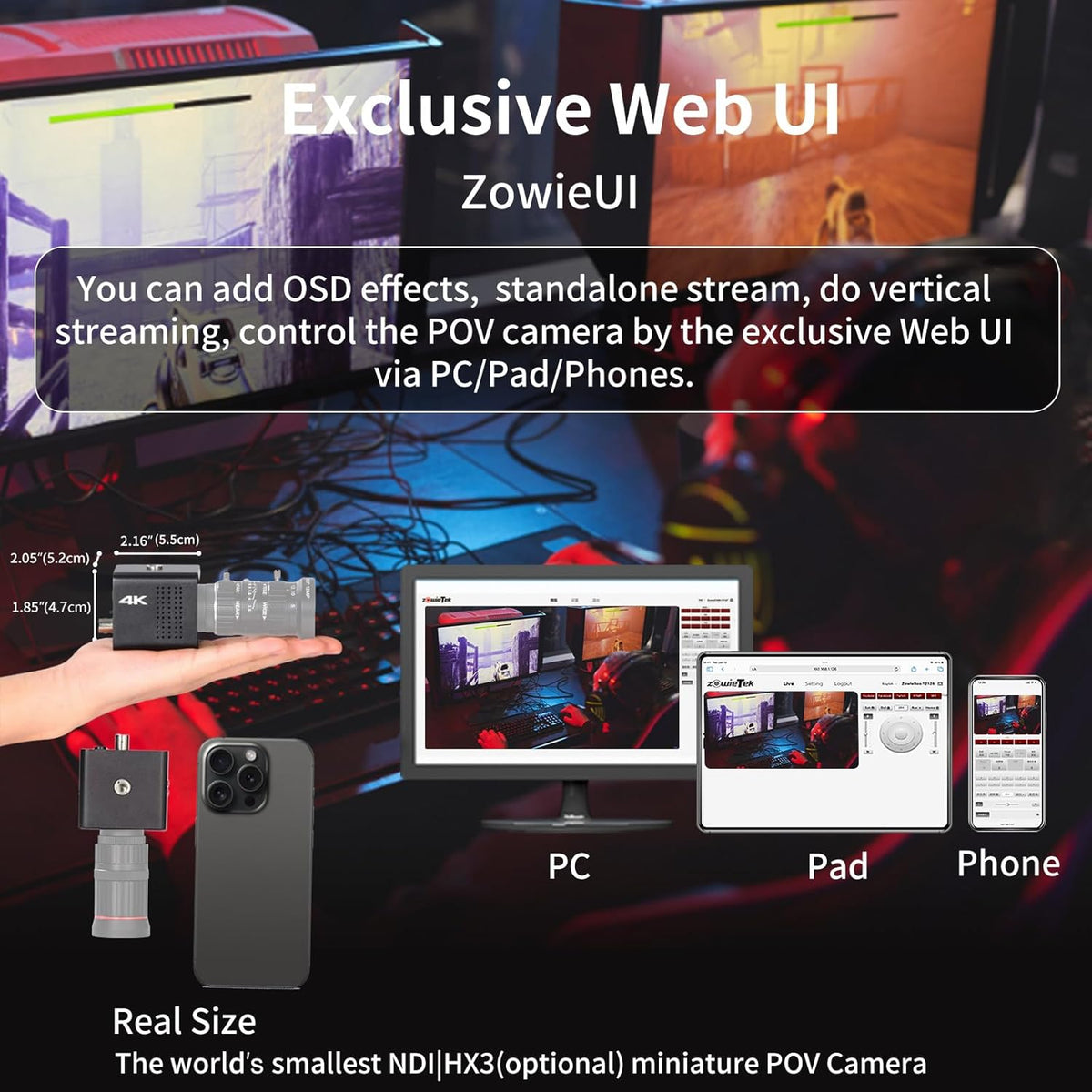 4K POV Box Camera PoE, ZowieCAM, Webcam, Simultaneously HDMI & SDI Output, RTSP/RTMP(s)/SRT, Standalone Live Streaming to YouTube/Twitch for Webcast, Meeting, Teaching & Gaming (CS)