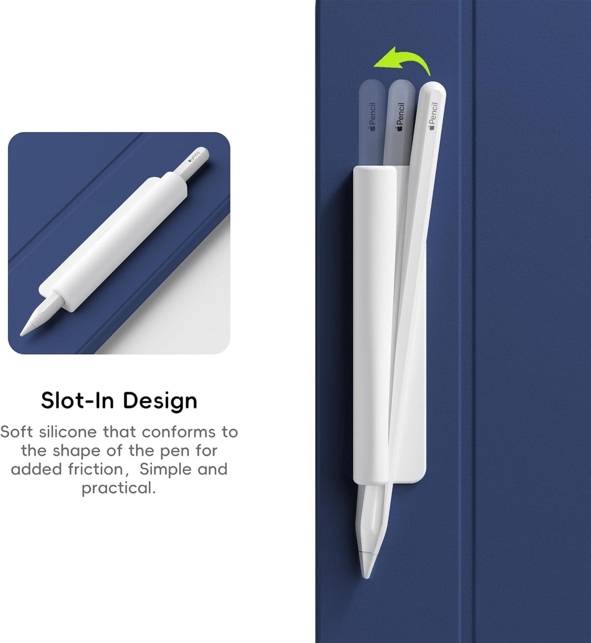 ELETIUO 3 Pack Silicone Pencil Holder Sleeve,Compatible with Apple Pencil (USB-C),Apple Pencil 1st/ 2nd Generation,Strong Adhesive Sticky Attached to iPad Case for Stylus Pens,White,Black,Green