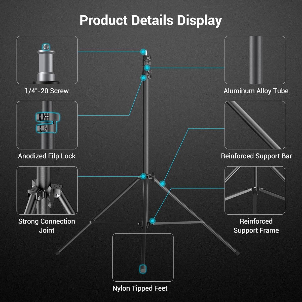 SmallRig Aluminum Light Stand 110"/9.2ft/280cm, Adjustable Photography Air-Cushioned Tripod Stand with 1/4" Screw for Softbox, Studio Light, Flash, Umbrella, Ring Light, Max Load 5kg, RA-S280A