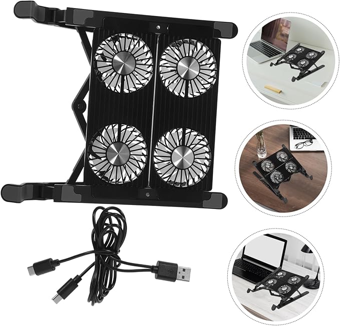 Veemoon 1Set Adjustable Laptop Cooling Stand with Fan Enhanced Heat Dissipation for Gaming Work Portable Notebook Support Compact Design for Easy Carrying Storage