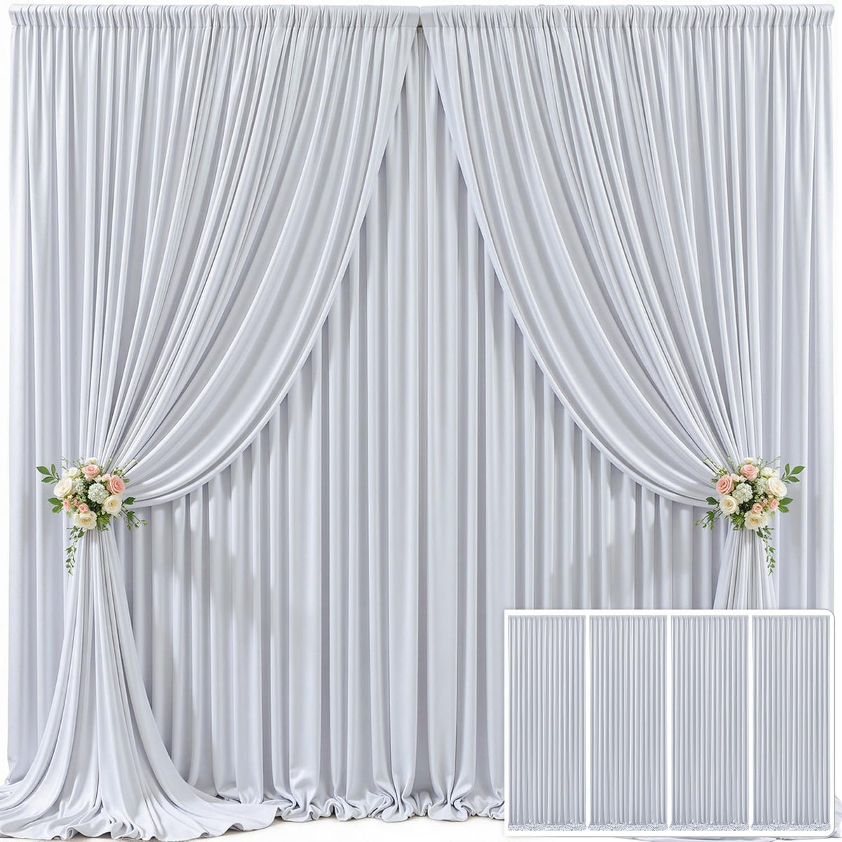 4 Panels Silver Grey Backdrop Curtain for Parties Wedding Wrinkle Free Silver Grey Photo Curtains Backdrop Drapes Fabric Decorat