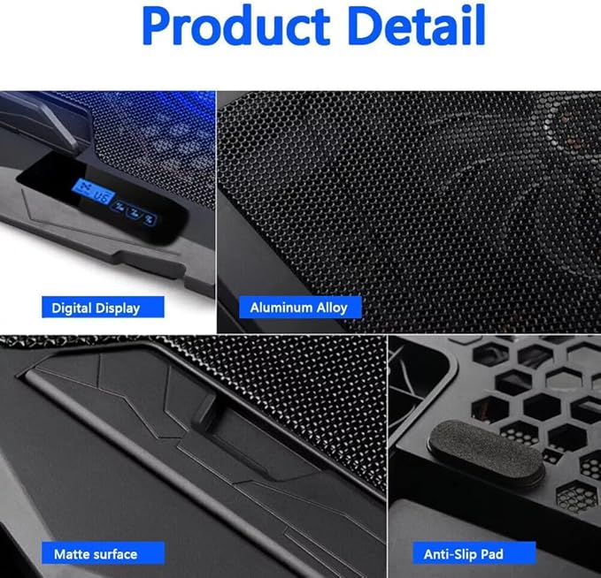 Laptop Cooling pad for Asus VivoBook S14 S430 Gaming laptops Laptop Cooler with 4 Fans LCD Display Screen 4 Height 2 USB-A Port Laptop Stand