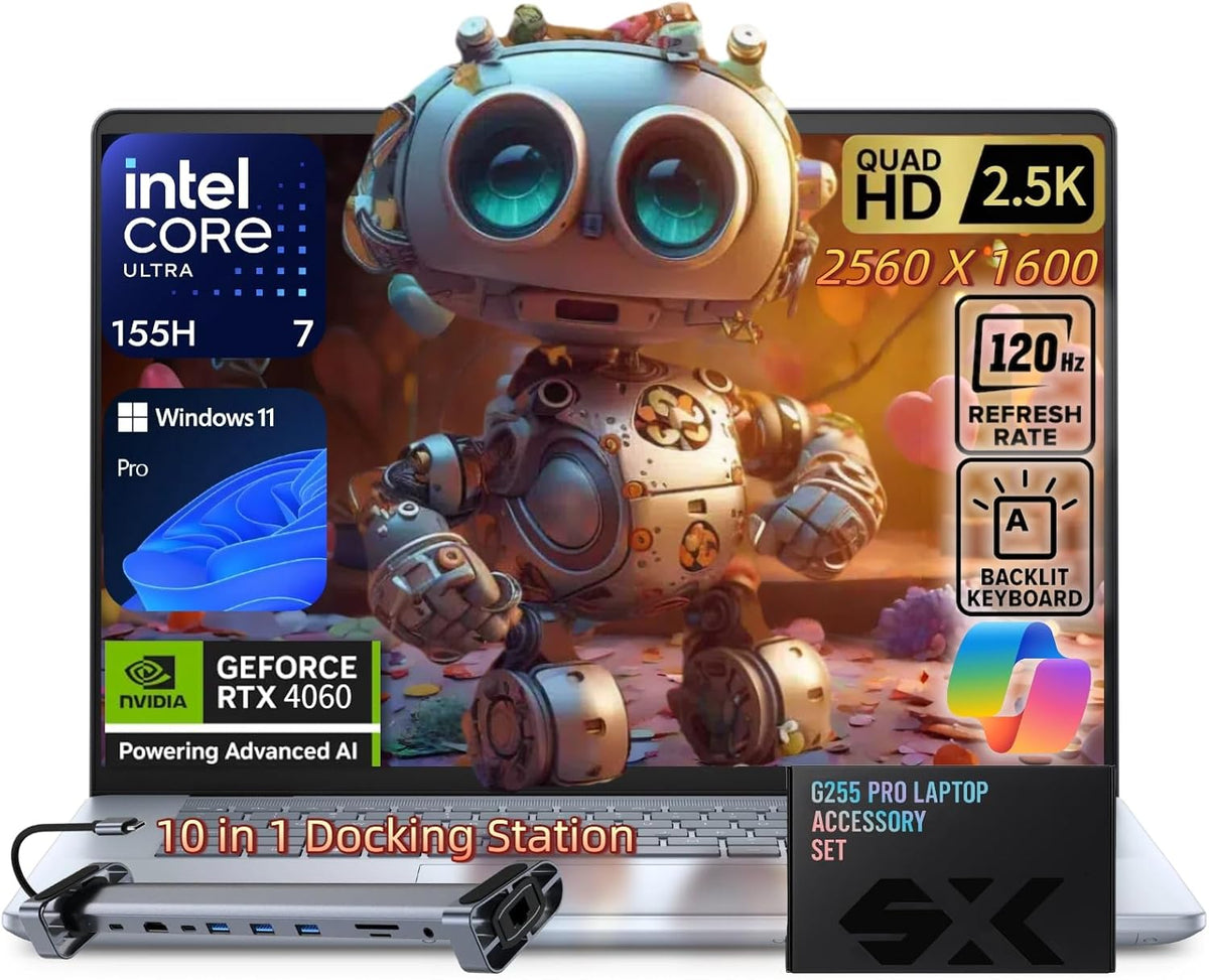 Dell Inspiron 16 Plus Laptop – GeForce RTX 4060, Intel Ultra 7 155H, 16" 2.5K 120Hz Display, Next-Gen AI Copilot, Backlit KB, Win 11 Pro, w/Accessories (64GB DDR5 | 4TB SSD)