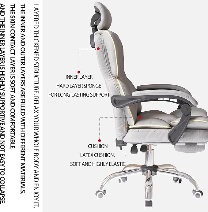 Ergonomic Gaming Desk Chair with Adjustable Footstool 360° Swivel Reclining Backrest PU Leather Seat Home Office Live Streaming Khaki