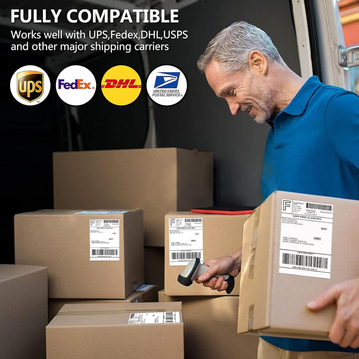 FungLam 4"x6" Thermal Shipping Labels - 450 Labels/Roll (4 Rolls), Direct Thermal Labels Compatible with JADENS, Munbyn, Rollo, iDPRT Printers