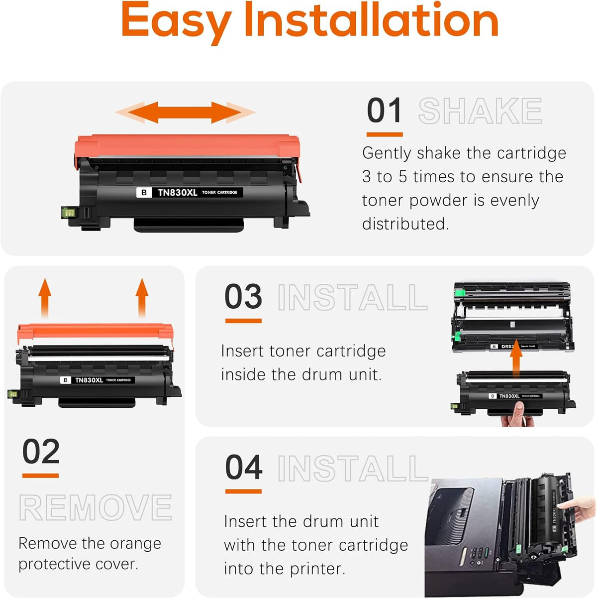 Compatible TN830XL TN830 Toner Replacement for Brother TN830XL TN830/XL/V Toner Work with HL-L2460DW HL-L2405W HL-L2400D HL-L2480DW MFC-L2820DW XL MFC-L2900DW DCP-L2640DW Printer (4 Black)