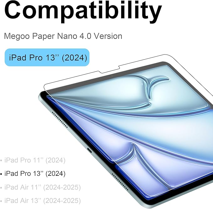 Megoo Paper Glass Screen Protector for iPad Pro 13 inch (2024 M4), Matte for Writing and Drawing, Anti-Glare, Easy Installation, Case Compatible, 2-Pack