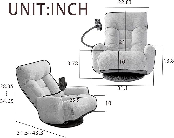 Gaming Chair Floor Sofa 360° Swivel Gaming Lounge Chair with Adjustable Backrest &amp Armrests Game Chair w/Phone Holder &amp Side Pocket Teddy Fluffy Recliner for Bedroom Living Room Dorm (Beige