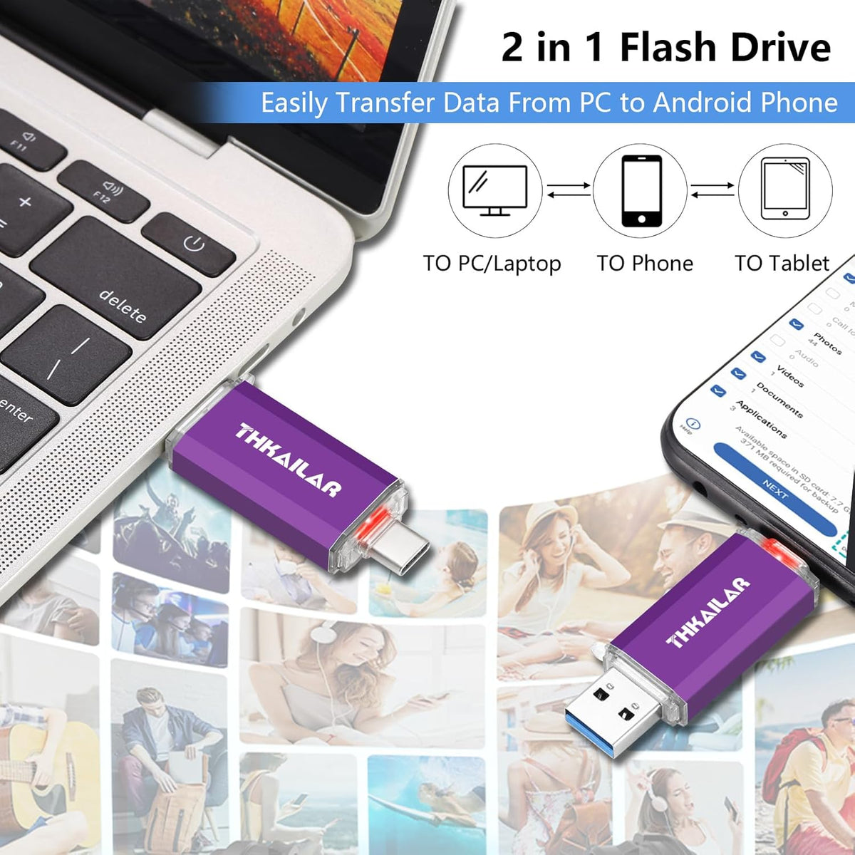 Thkailar 128GB USB C Flash Drive 3.1,USB C Thumb Drive 3.0 Up to 150MB/s Read USB Drive for iPhone 15,Android Phones,PC,MacBook,Laptop(Purple)