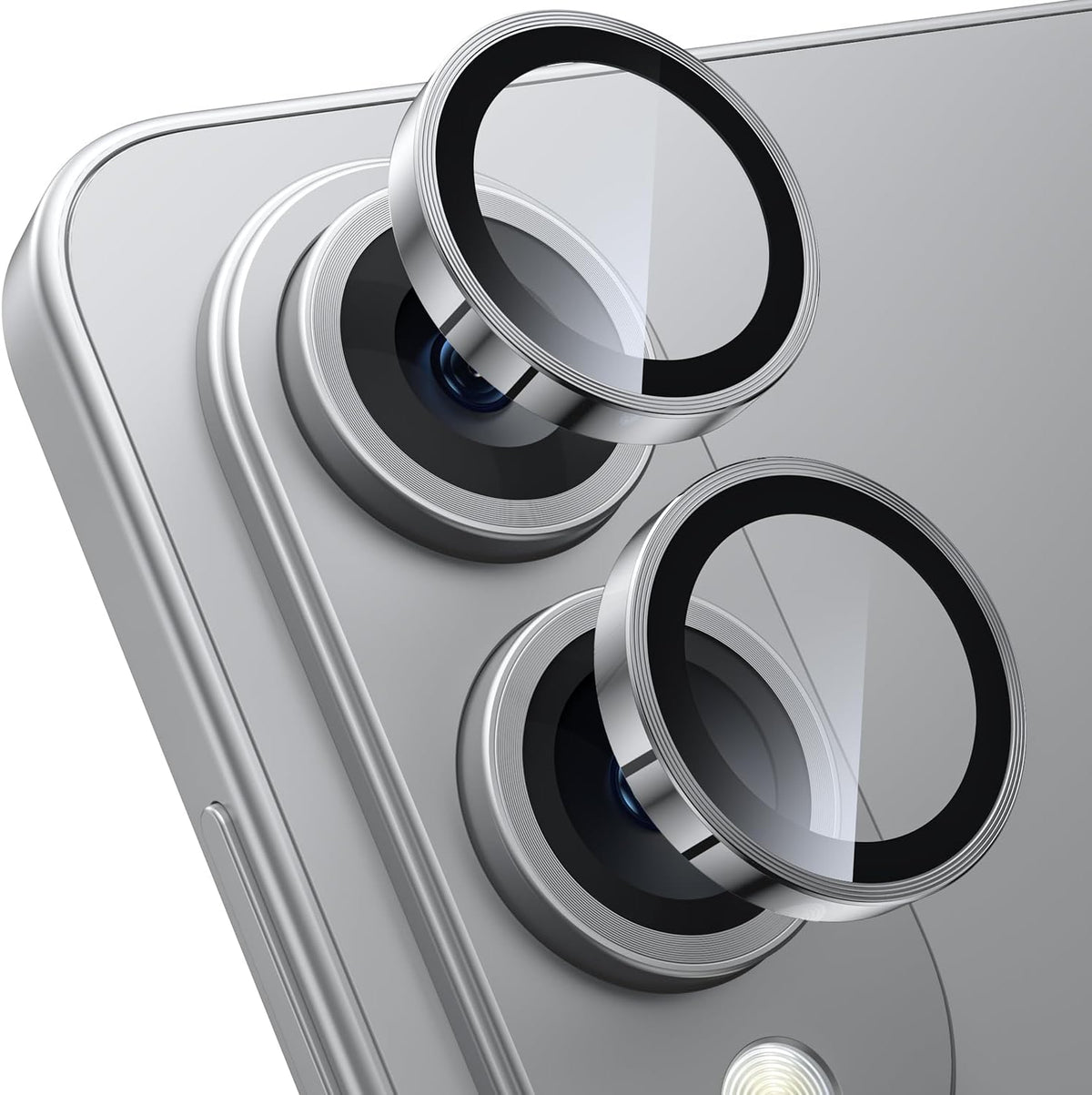 WSKEN for Samsung Galaxy S25 Edge Camera Lens Protector - Edge Thin Case Friendly, 9H Shatterproof Tempered Glass with Aluminum Metal Circle Camera Screen Protector Cover Accessories, Silver