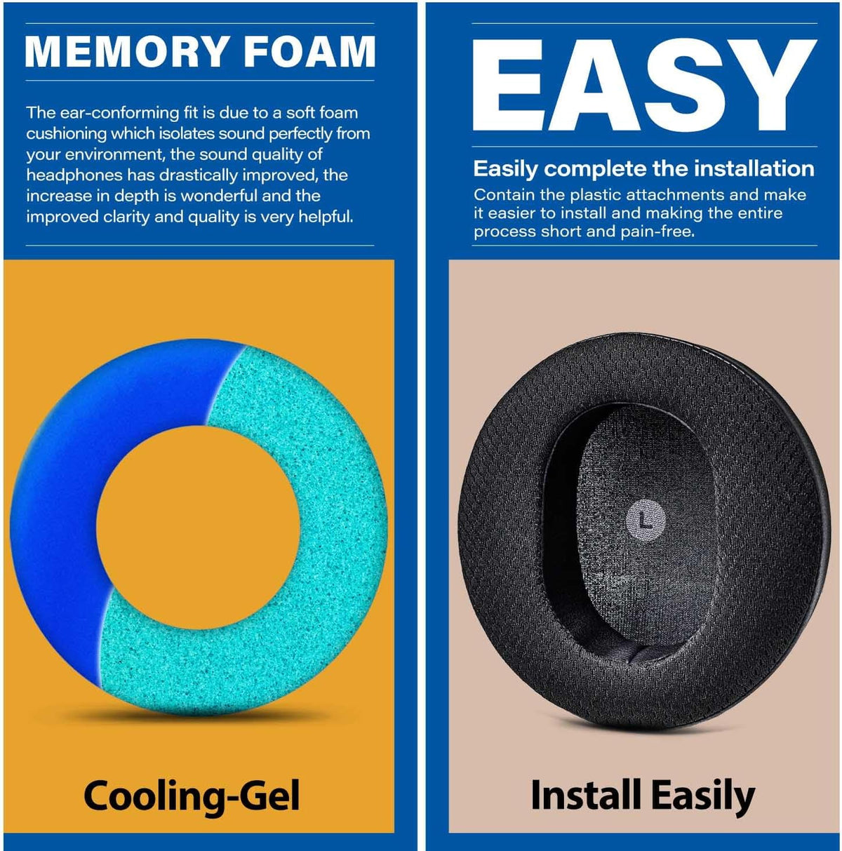 TRANSTEK Replacement Earpads Compatible with Audeze Maxwell Headphones, Maxwell Replacement Ear Cushion, Thickness and Noise Isolation Foam (Cooling Gel Mesh)