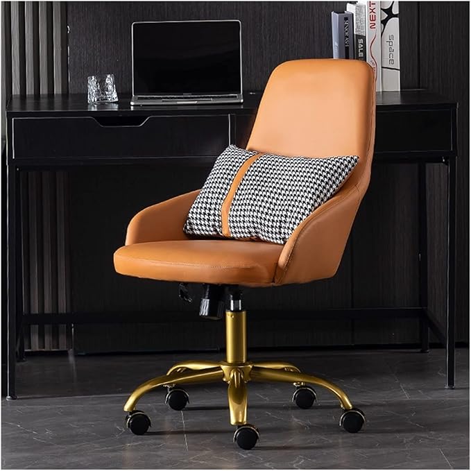 Adjustable Office Computer Chair with Armrest Leather Office Chairs Meeting Room Computer Chair Backrest Gaming(Orange-Silver)