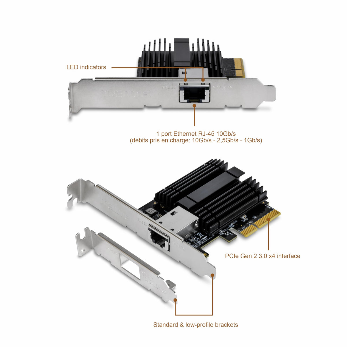TRENDnet 10G PCIe Network Adapter, TEG-10GECTX, Convert a PCI Express Slot Into a 10 Gigabit Ethernet Port, 802.1Q VLAN Tagging, Windows and Windows