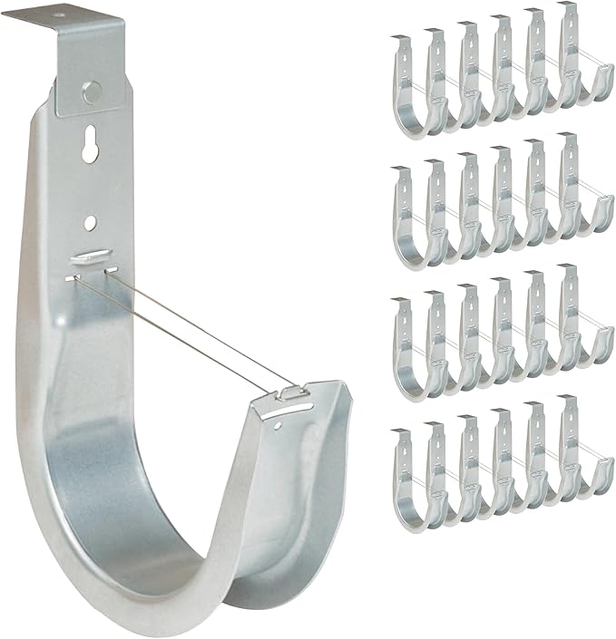 ICC Ceiling Mount J Hook 4” with Retainer Clip - Galvanized Steel Cable Management Hooks for Hanging Cable - Rust-Resistant, EIA and TIA Compliant - 4 Inch 25 Pack