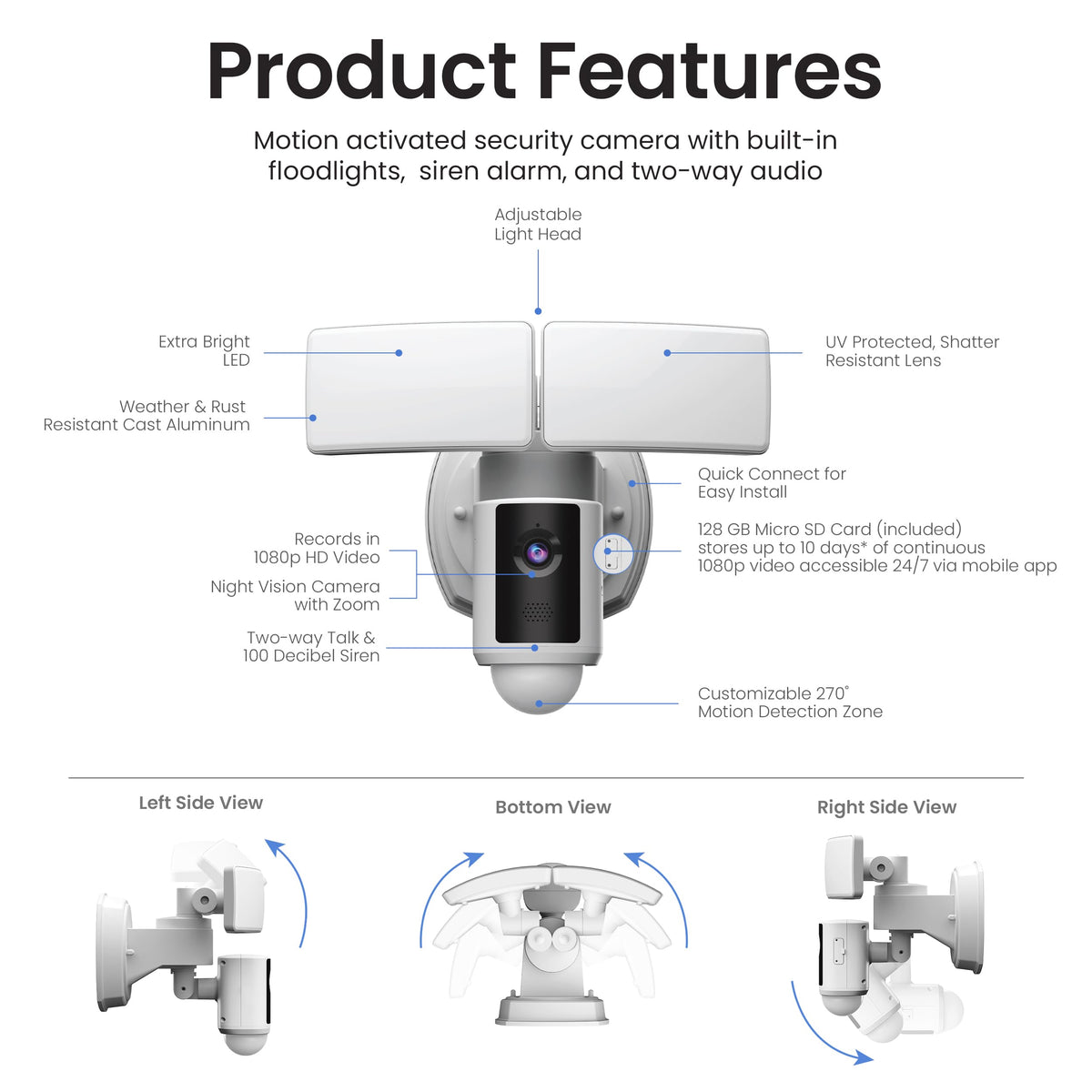 Feit Electric SEC5000/CAM/WIFI Outdoor LED Smart Security Camera with Motion Sensor, 2-Way Audio, 5000 Lumens Floodlight, Works with Alexa and Google