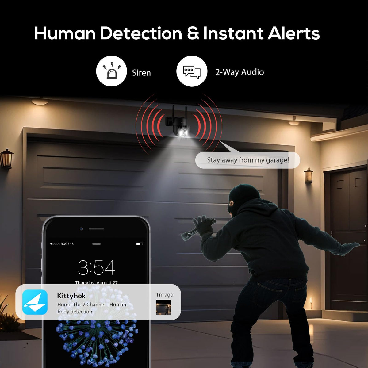 Kittyhok Black Solar Security Cameras Wireless Outdoor System, 5G/2.4G WiFi, 4pcs 2K Ultra Pan/Tilt Home Solar Security Camera with Human Detection