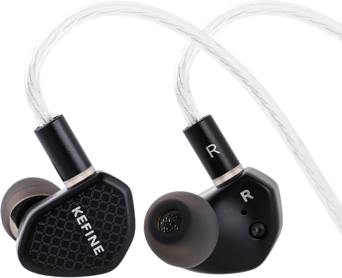 Linsoul Kefine Klean in Ear Monitor,10mm DLC Diaphragm Dynamic Driver HiFi Earphones,Wired Gaming Earbuds,Replaceable Nozzles,Detachable Silver-Plated Cable for Audiophile (with Mic Type-C, Black)