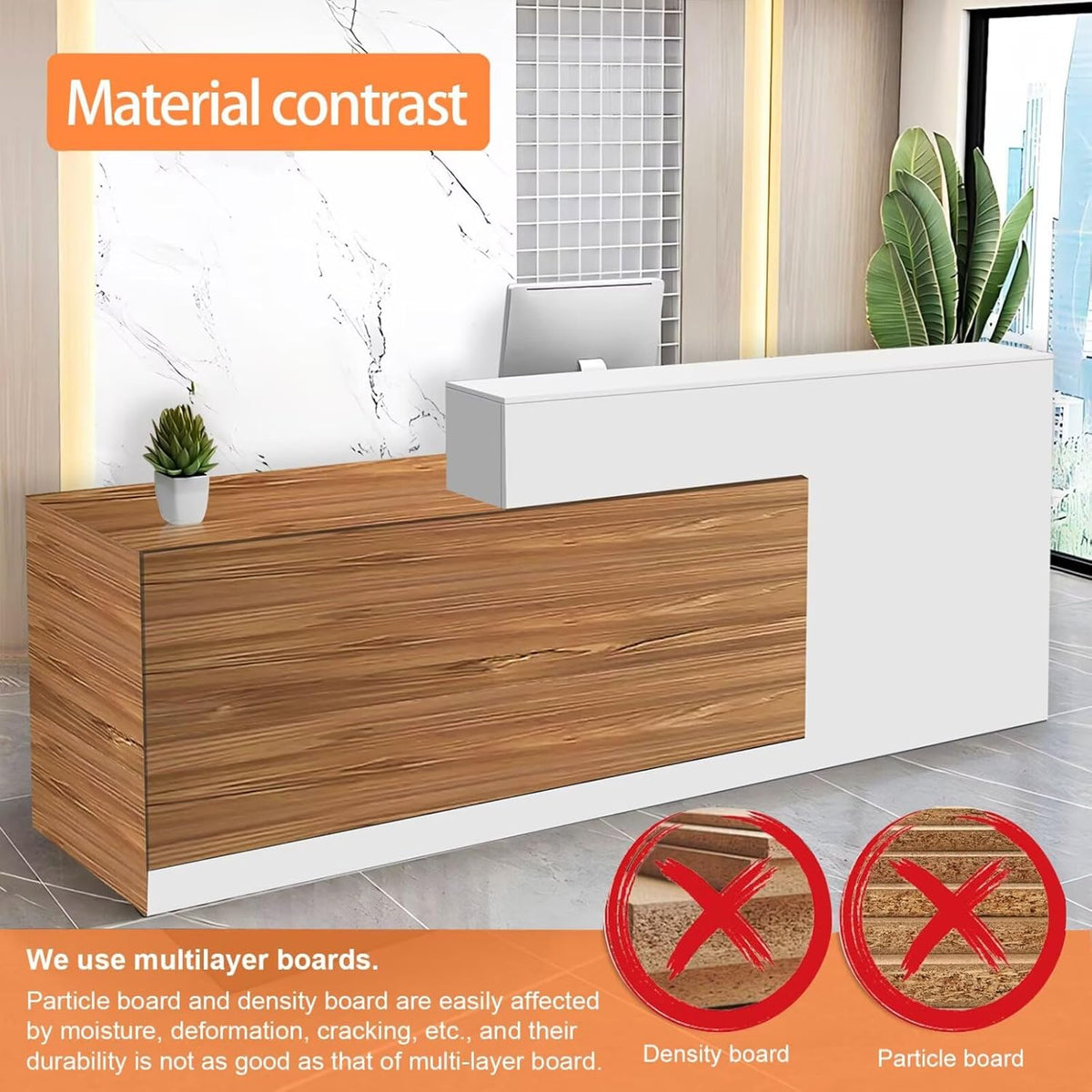 Reception Desk with Counter Modern Checkout Counter with Lockable Drawer Keyboard Tray Receptionist Desk for Office Salon Reception Table E Left 59inch/150cm