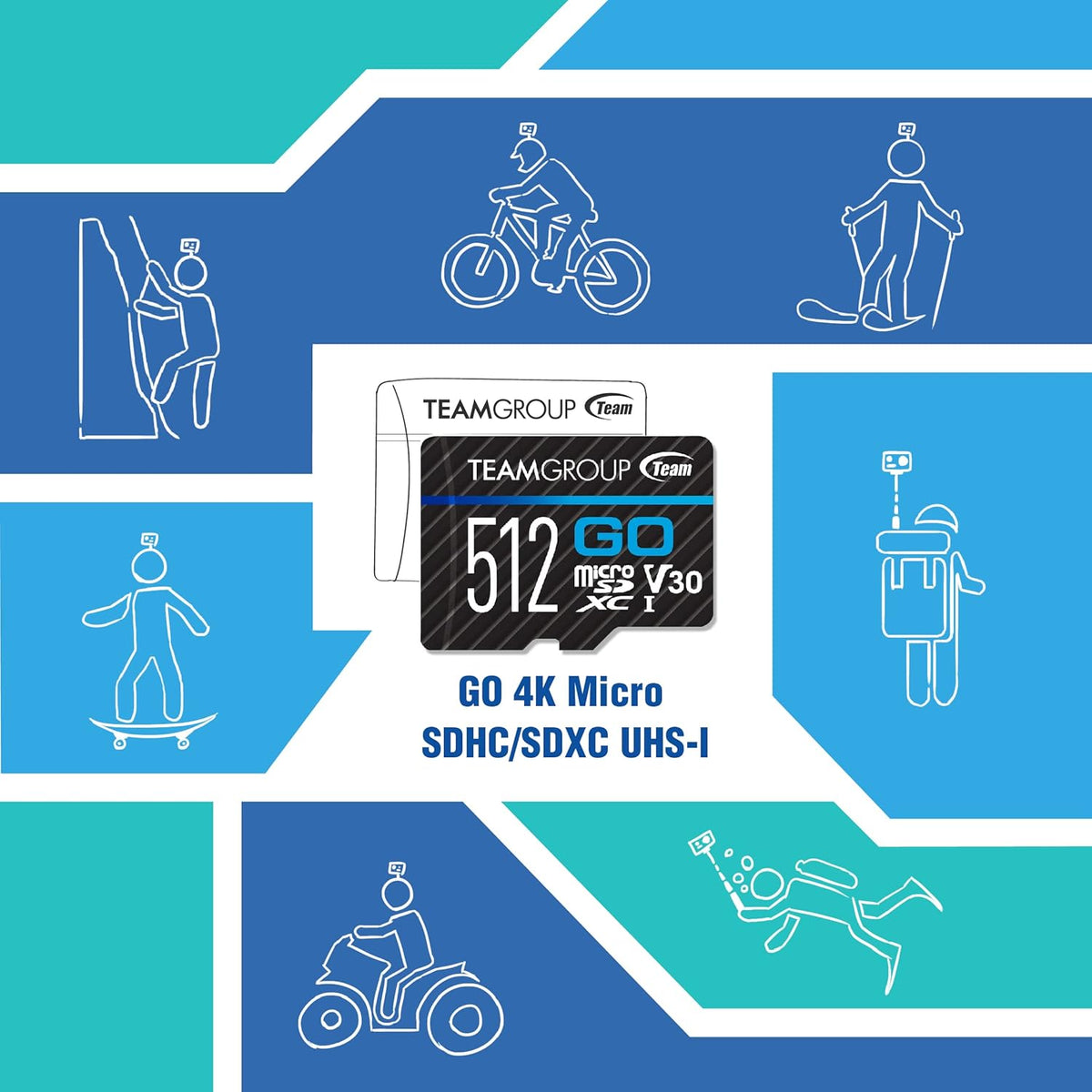 TEAMGROUP GO Card 256GB Micro SDXC UHS-I U3 V30 4K for GoPro & Action Cameras High Speed Flash Memory Card for Outdoor, Sports, 4K Shooting TGUSDX256GU302