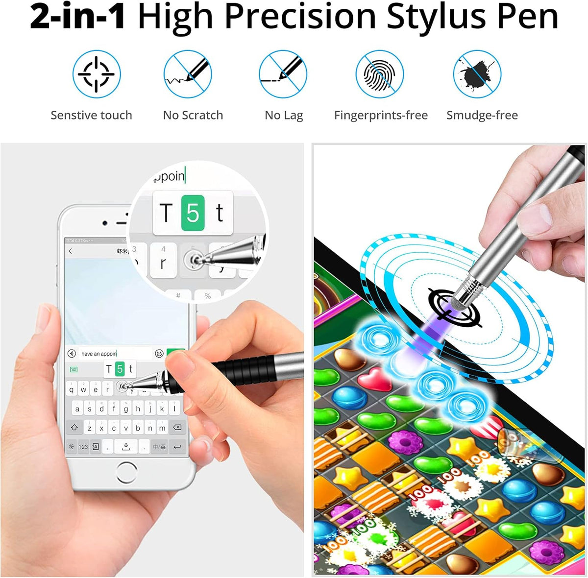 Capacitive Stylus Pen (4 Pack), Universal Stylist Pens 2 in 1 Precision Series Fine Point Disc Touch Screen for iPhone/iPad/Android/Tablet and All Screens